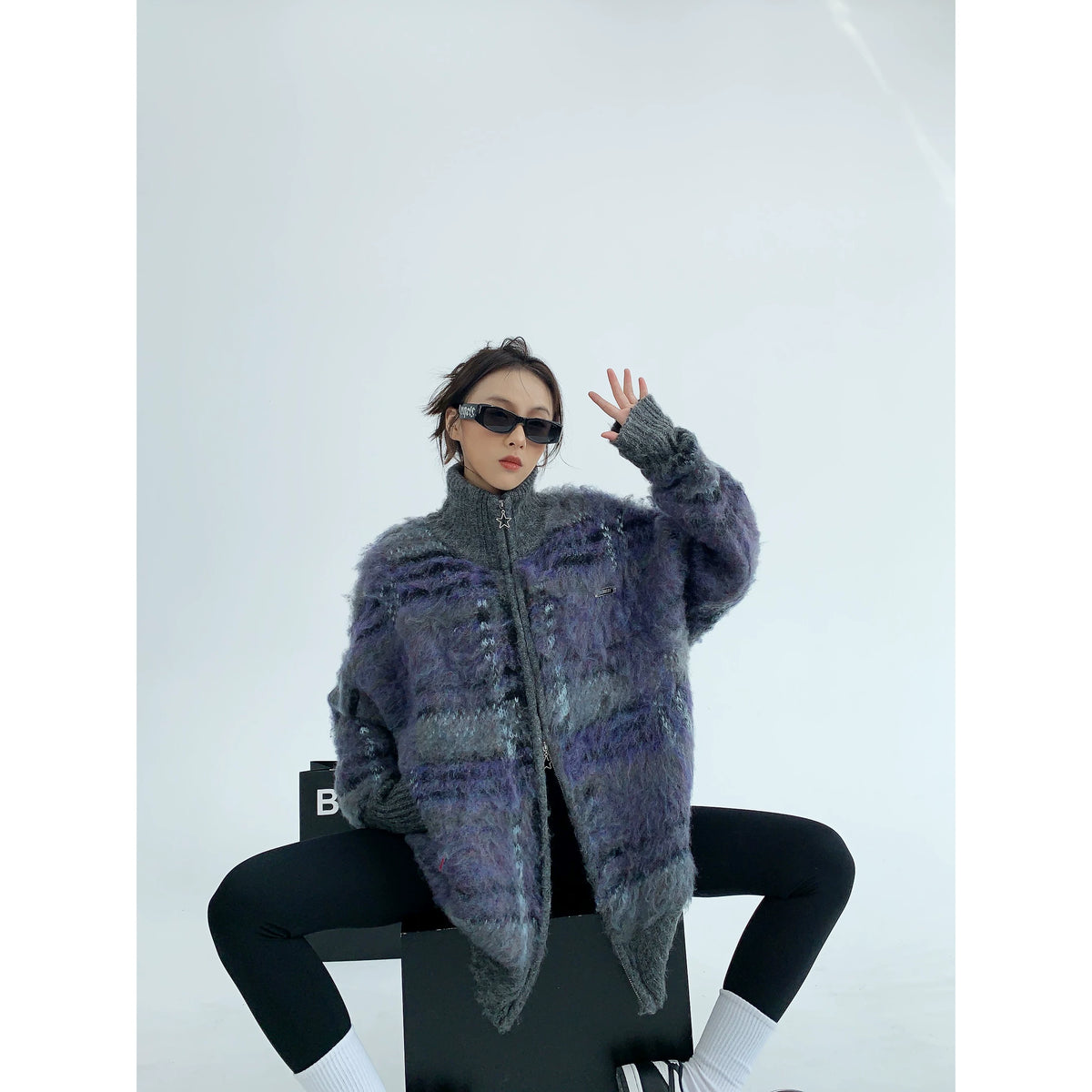 Oversized Double Zipper Knit Cardigan
