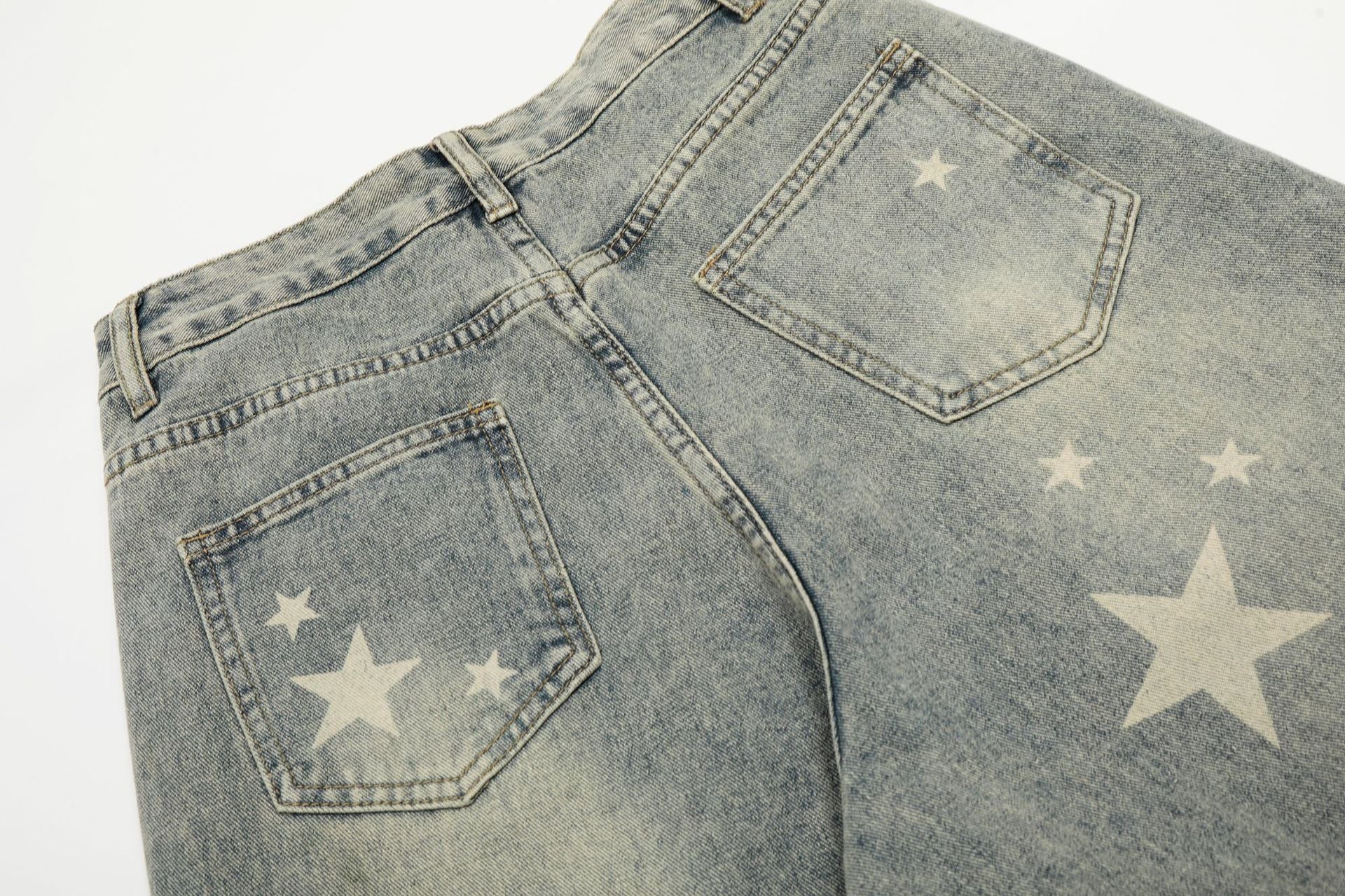 Star Print Curved Denim Jeans