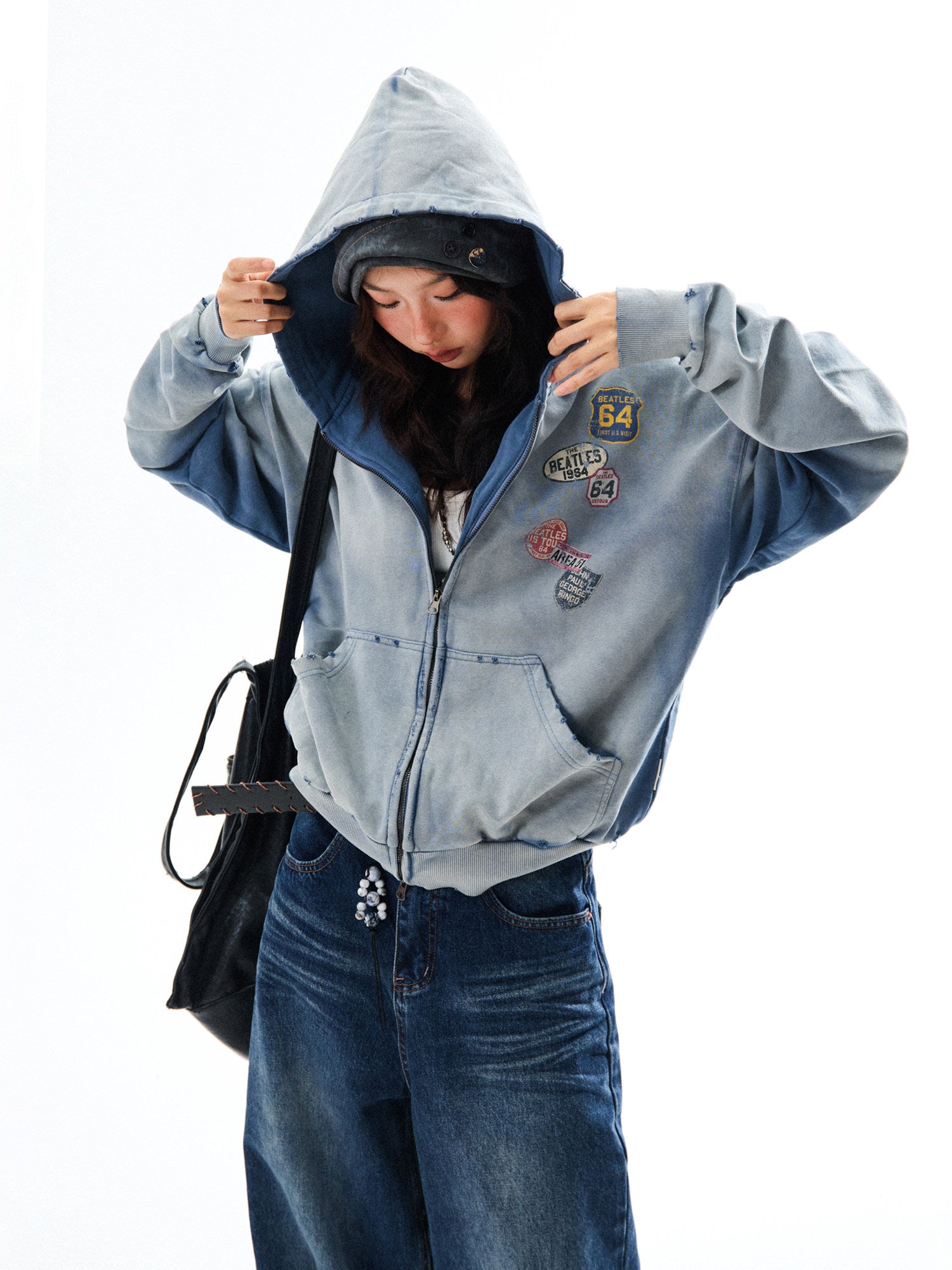 Washed Oversize Zip-Up Hoodie