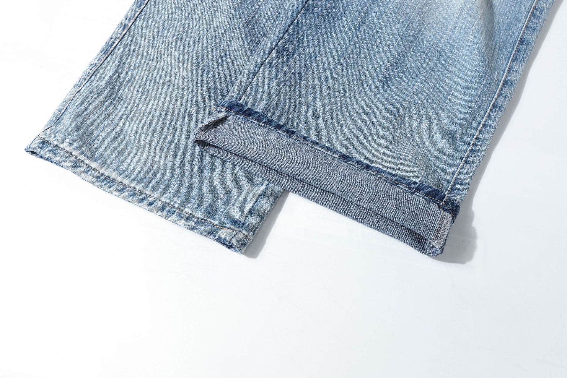 Damage Whisker Washed Wide Leg Denim Jeans