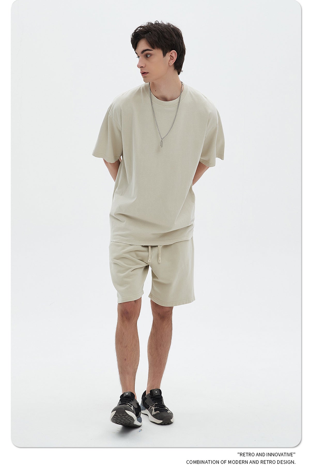 Washed Dyed Oversize Damage Short-sleeve T-shirt & Short Sweatpants Setup