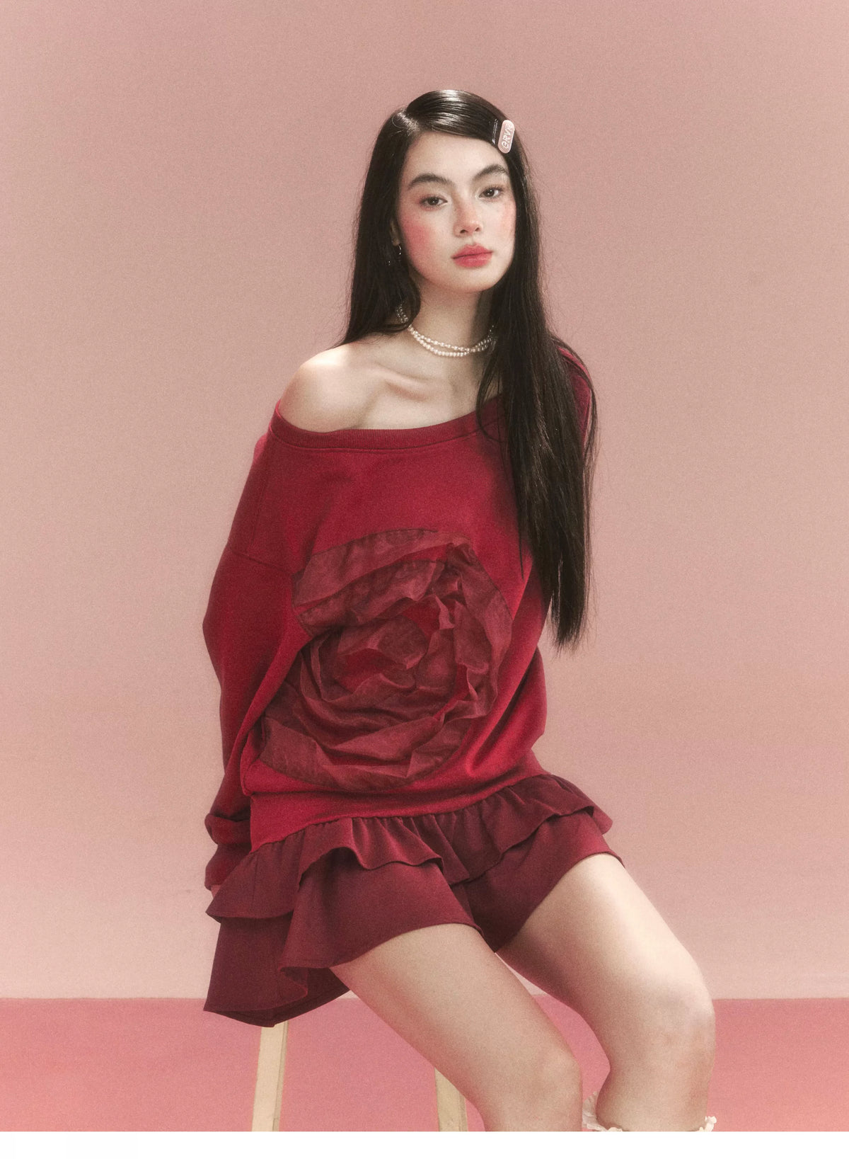 Flower Ruffle Sweatshirt Mix Dress
