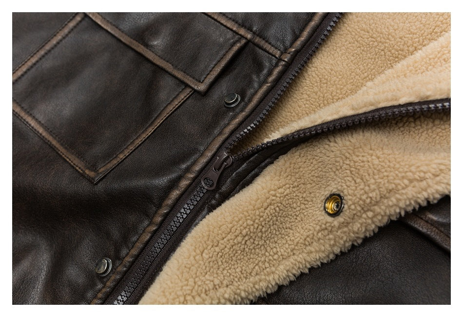 Veste unisexe vintage doublée de laine et de cuir