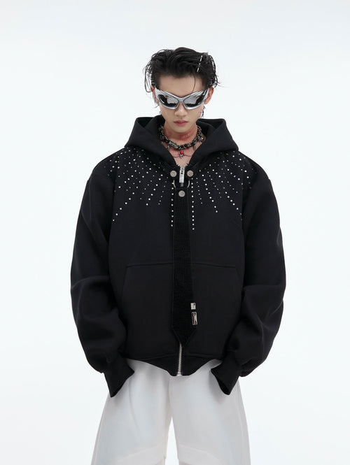 Sweat à capuche zippé à motifs cloutés avec cordon de serrage - noir / S