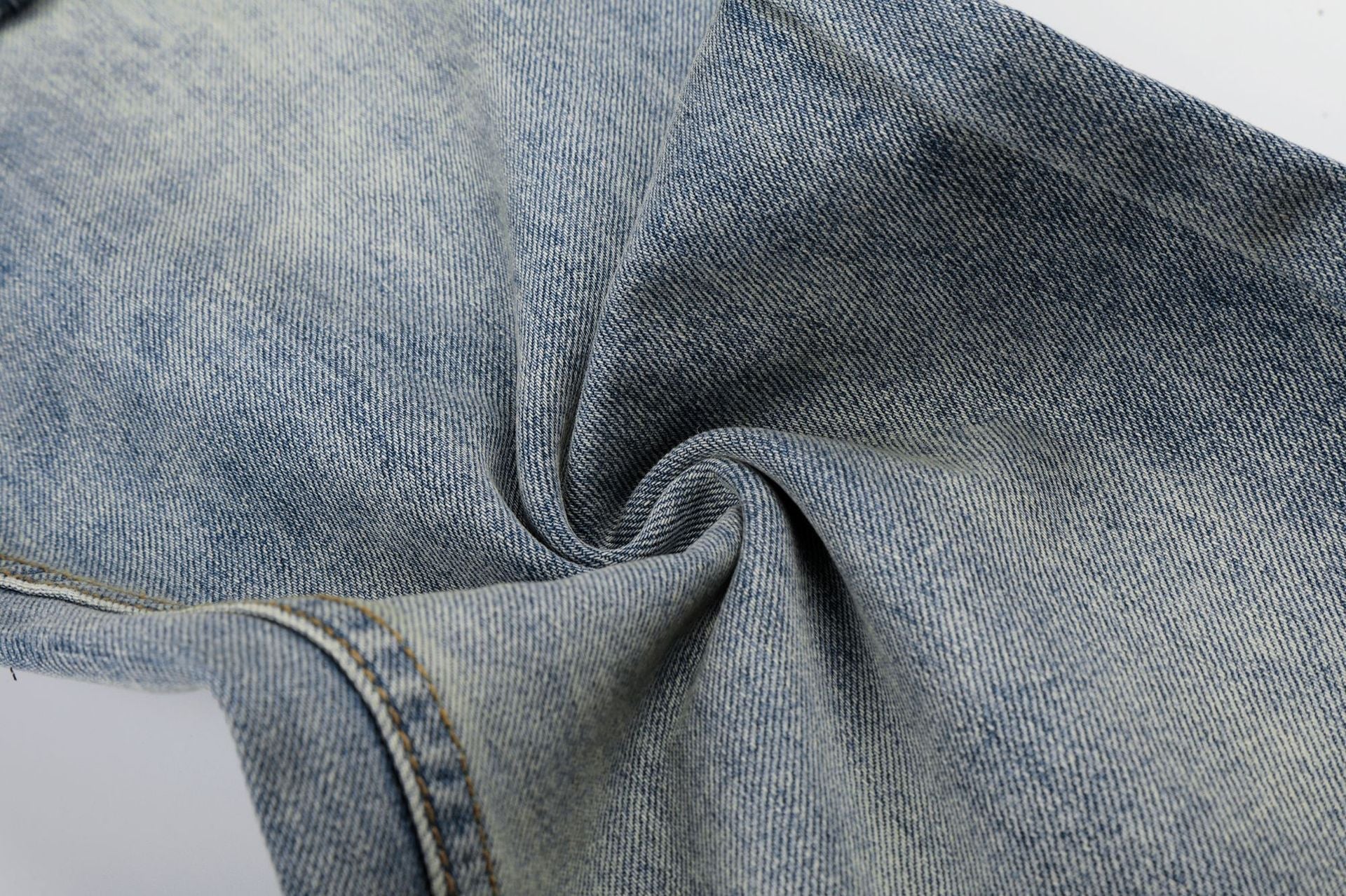 Washed Damage Whisker Wide Leg Denim Jeans