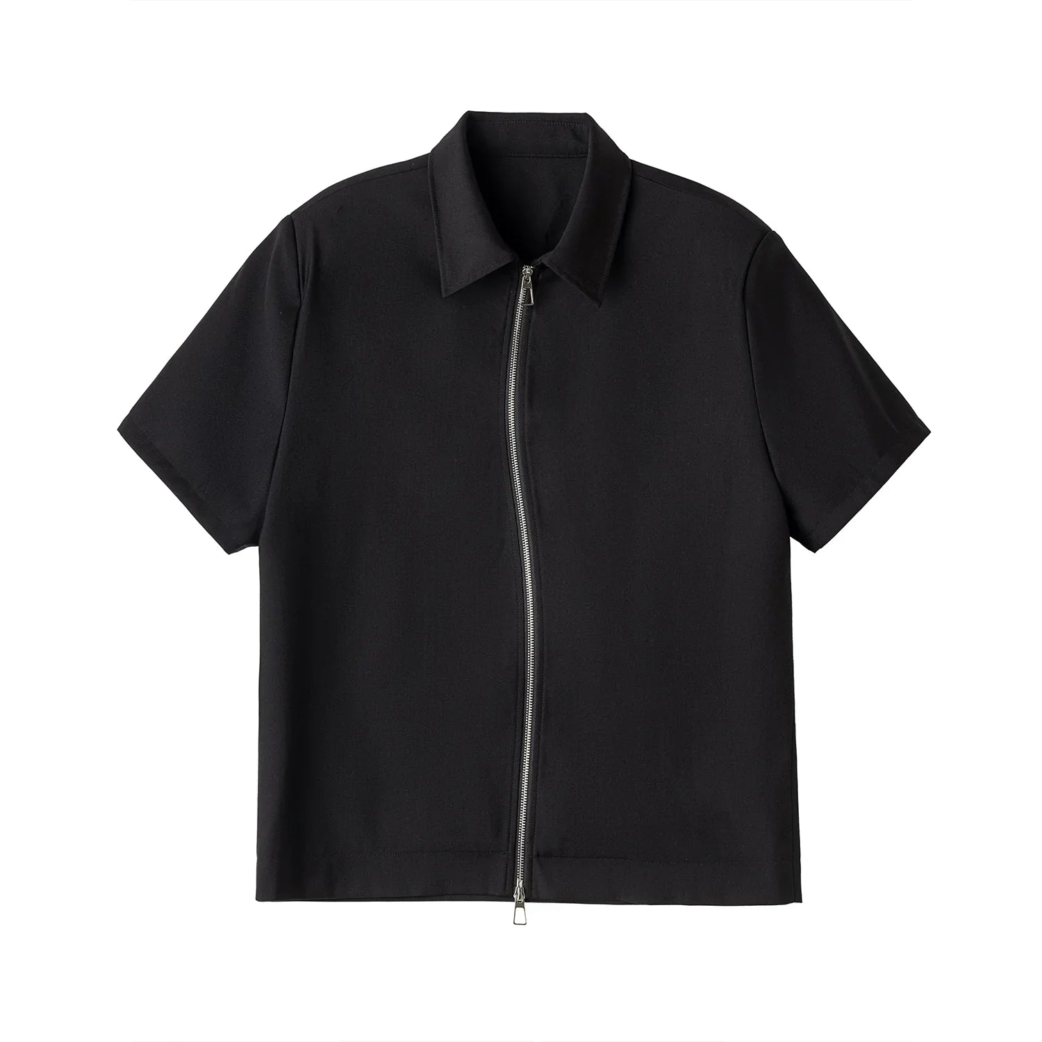 Oversize Stand Neck Zipper Short Sleeve Shirt