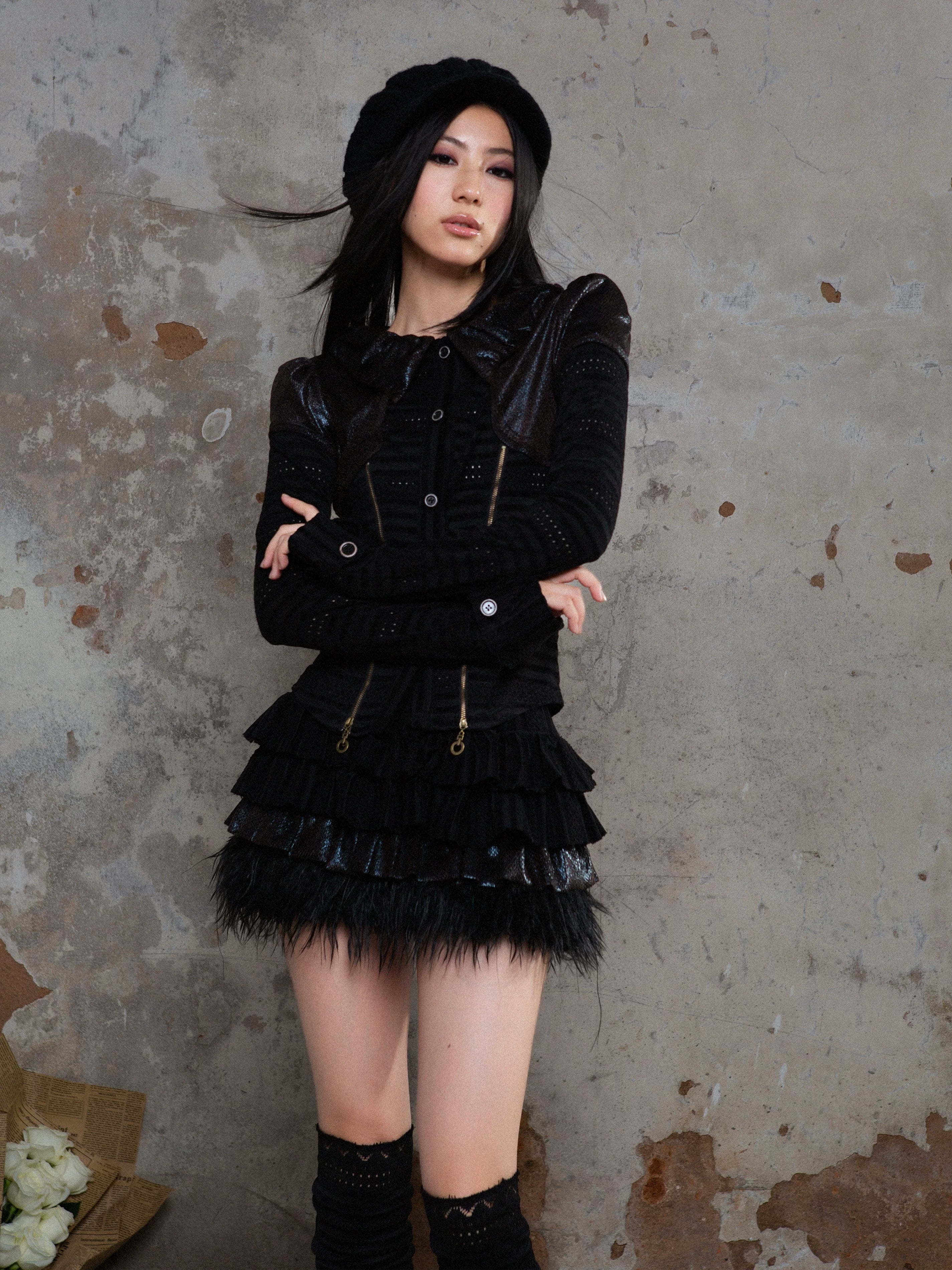 Multi-Layered Patchwork Fake Fur Cake Skirt