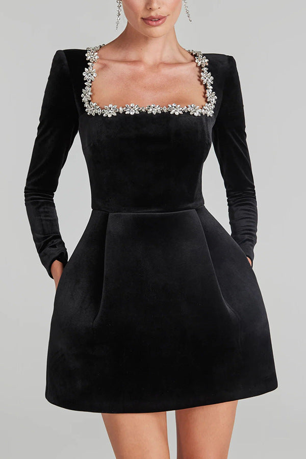 Elegant Square Neck Diamond Cut Dress