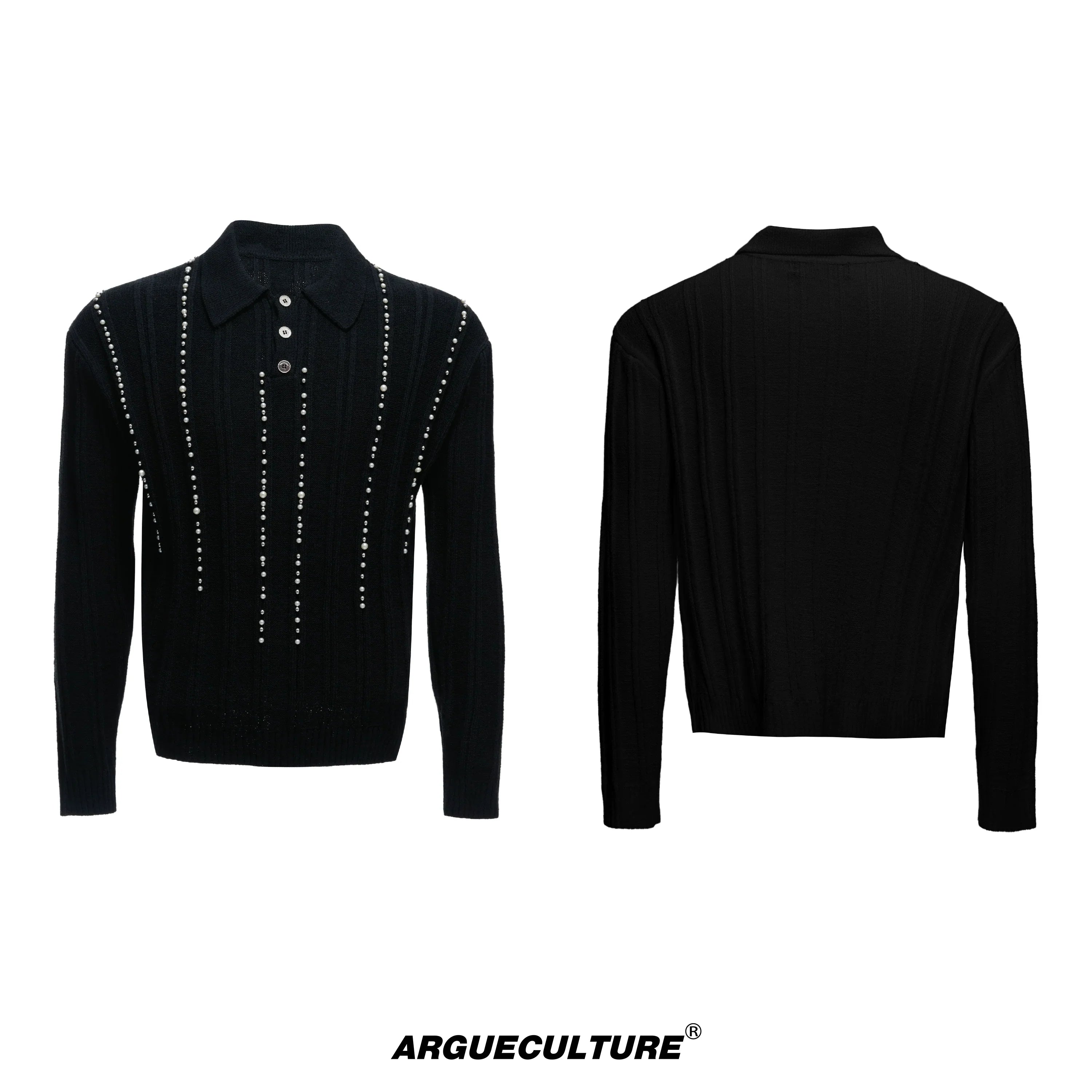 Pearl Beads Detail Knit Polo Shirt