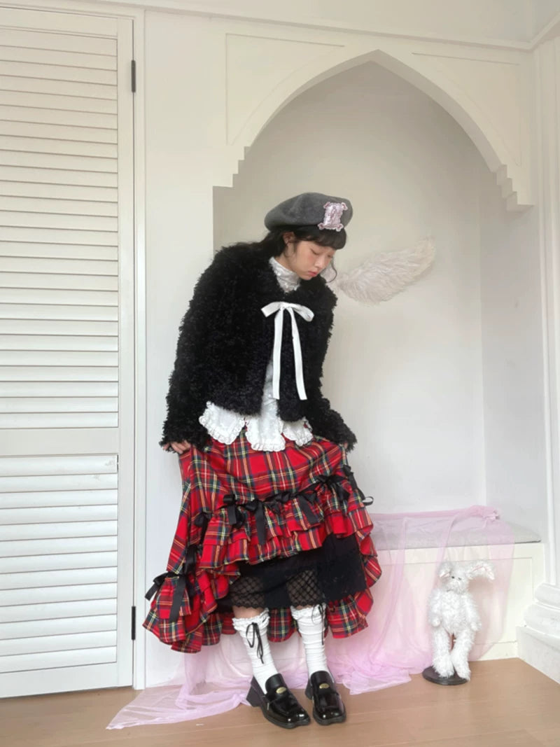 Fake Fur Bow Tie Plush Jacket