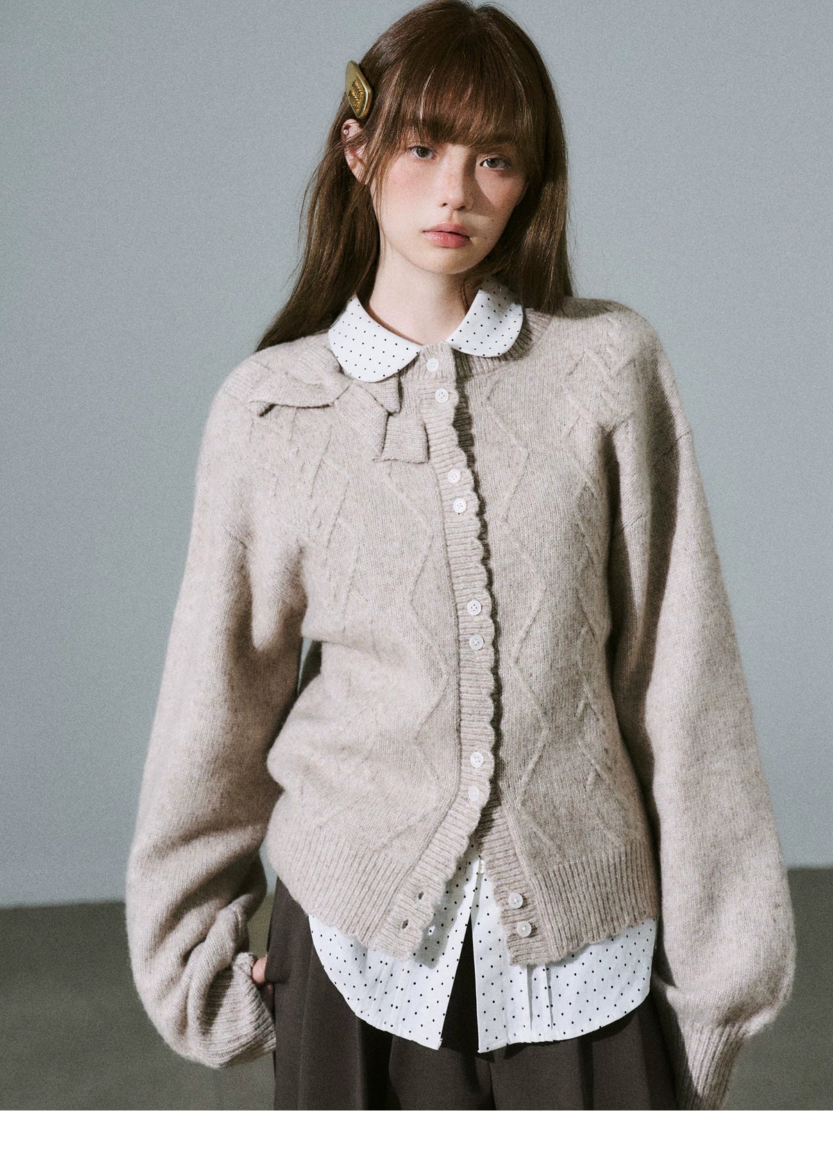 Moonlight Silhouette Bow Detail Wool Knit Cardigan