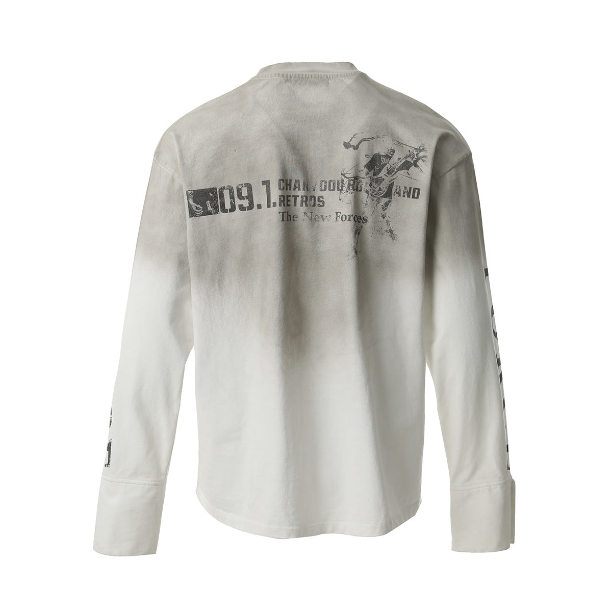 Washed Number Print Damage Long Sleeve T-Shirt
