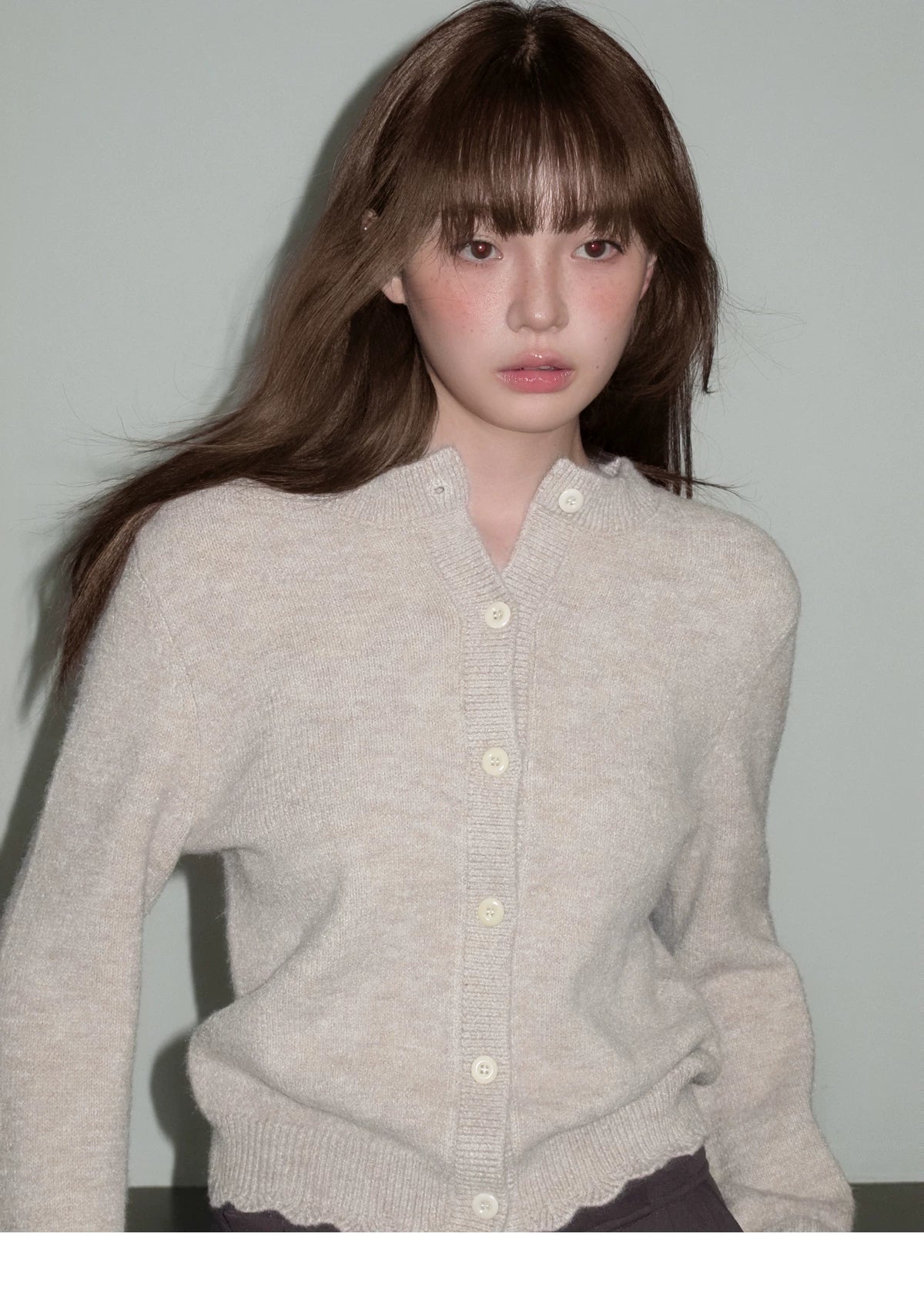 Ruffled Collar And Bow Detail Knit Cardigan