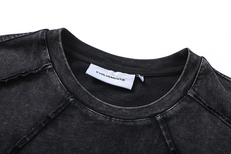 Heavyweight Wash Raw Edge Patchwork Short Sleeve T-Shirt