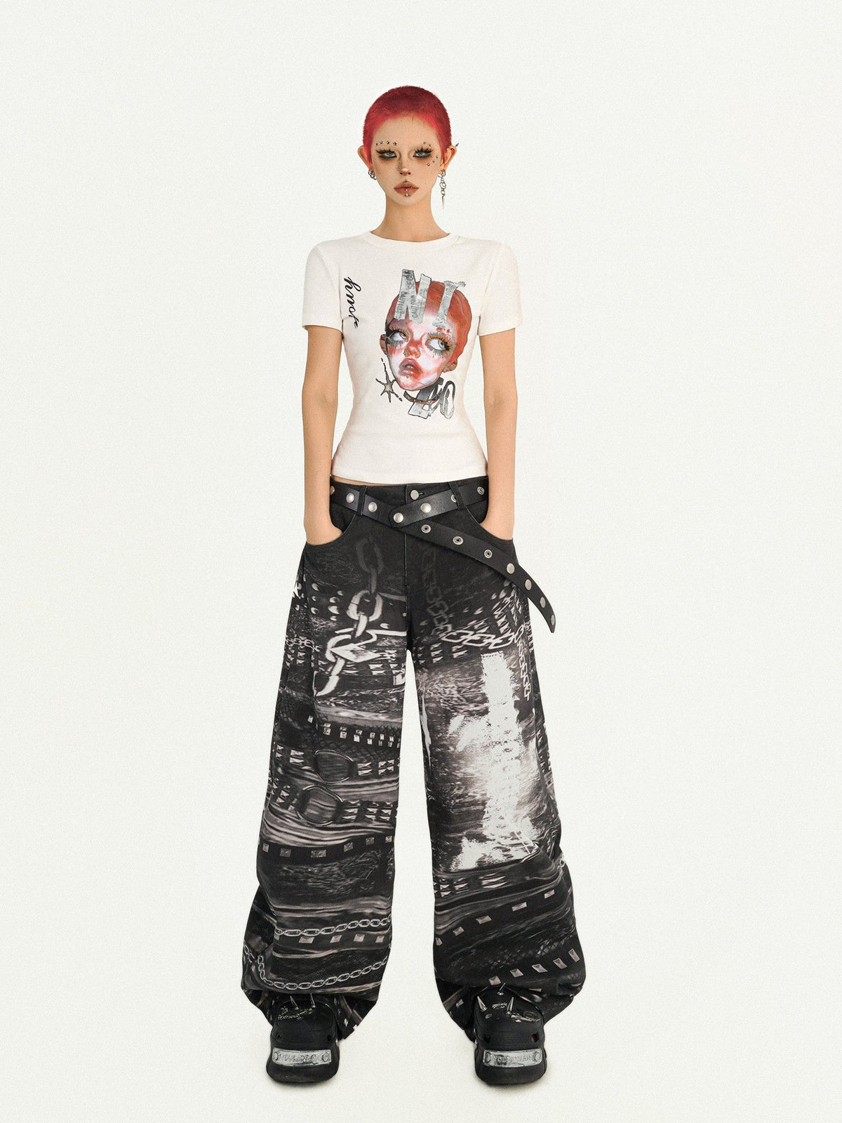 Portrait Print Fitted Short Sleeve T-Shirt