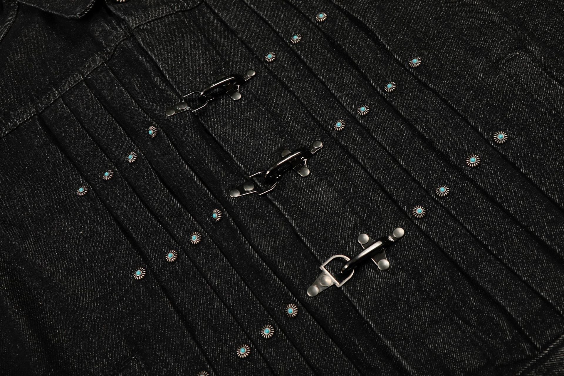 Raw Denim Pleats Metal Buckle Jacket