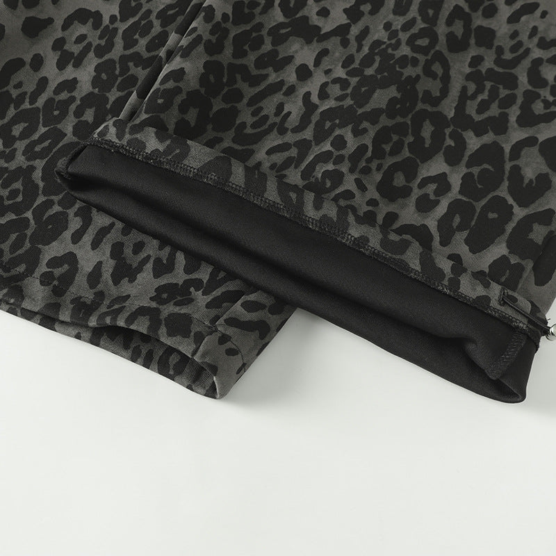 Leopard Print Sporty Drapey Wide Leg Pants