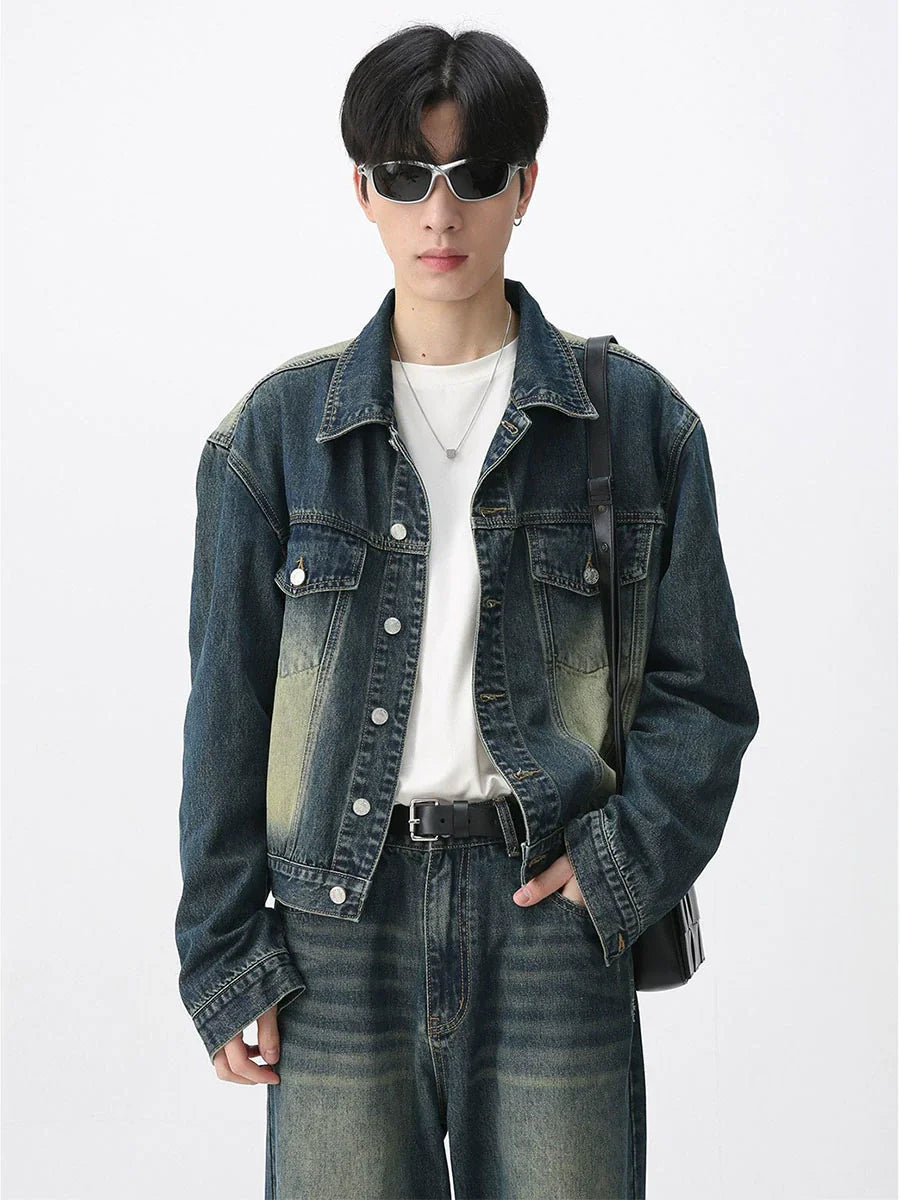 Wash Denim Jacket & Wide-Leg Straight Denim Jeans Setup