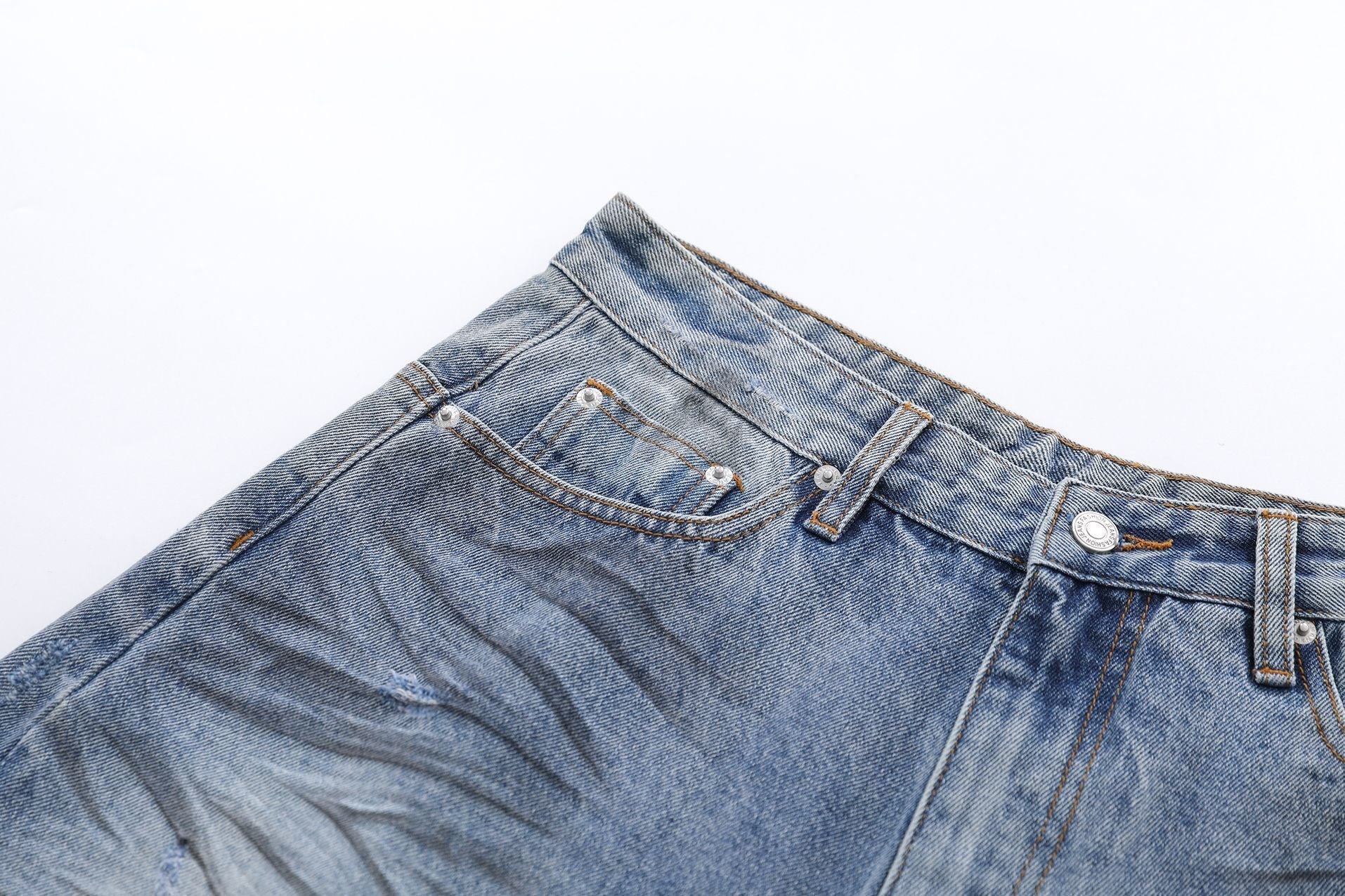 Whisker Washed Wide Leg Denim Jort