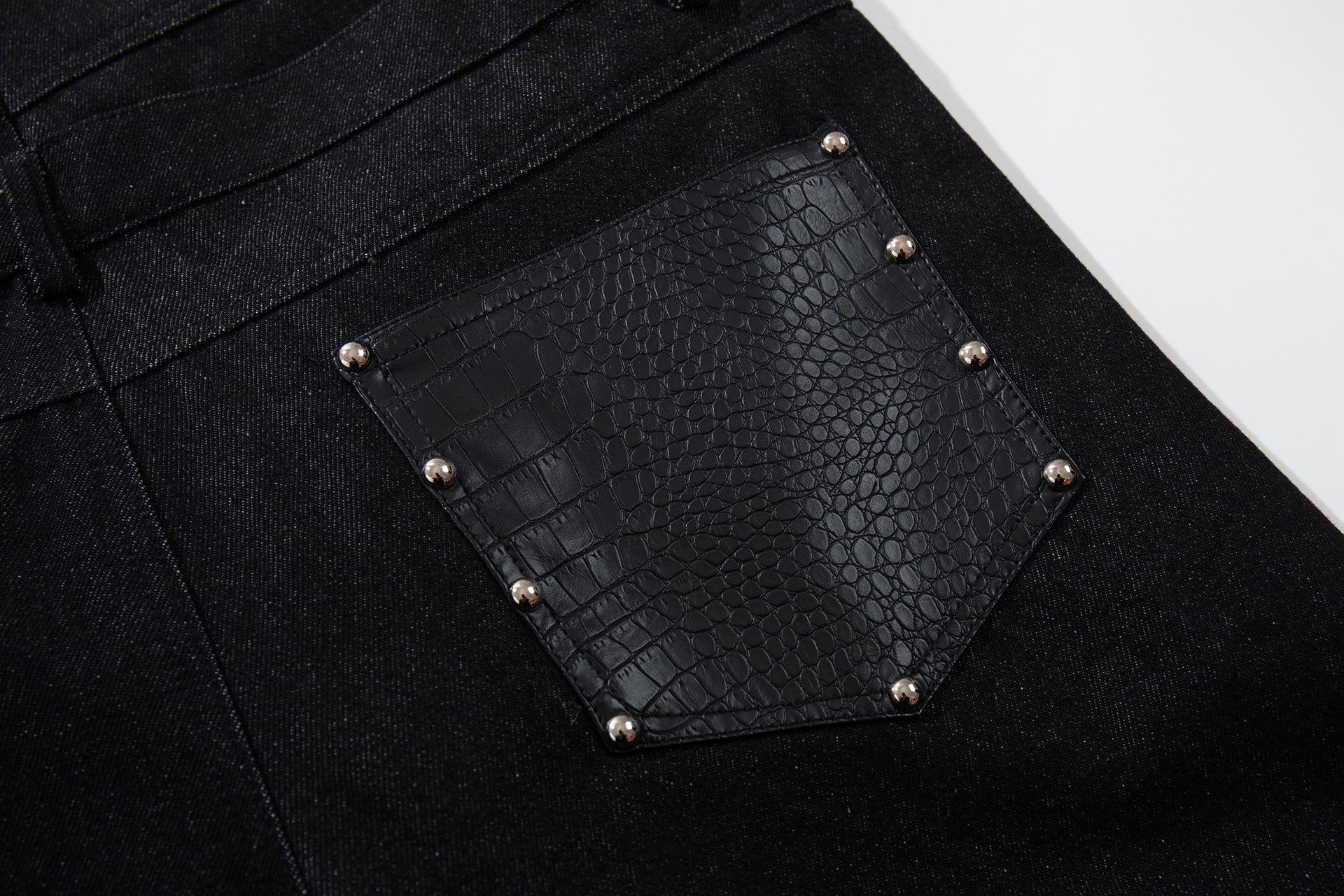 Leather Patchwork Denim Jacket & Leather Patchwork Wide Leg Denim Jeans Setup