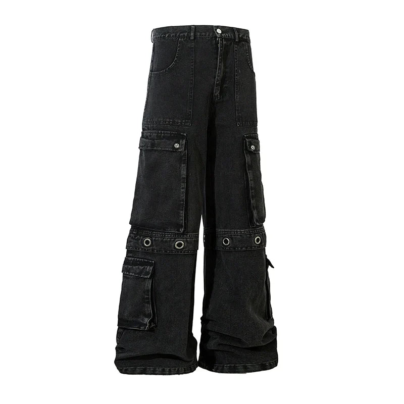 Multi Pocket Wide Leg Straight Cargo Jeans