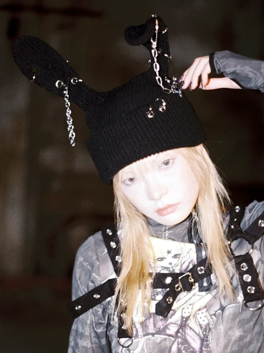 Rabbit Ribbed Knit Hat
