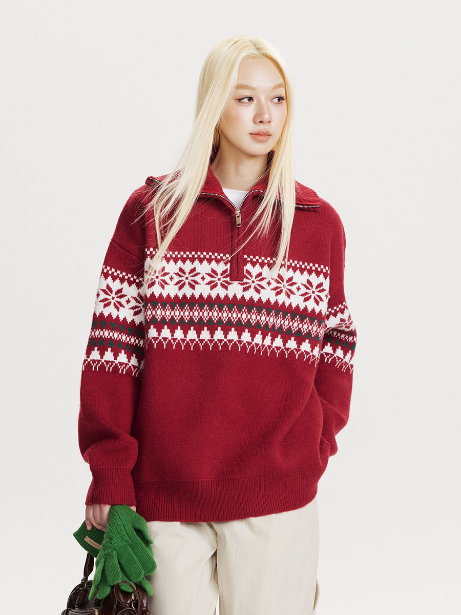 Christmas Knitwear Half-Zip Knitwear Pullover Sweater