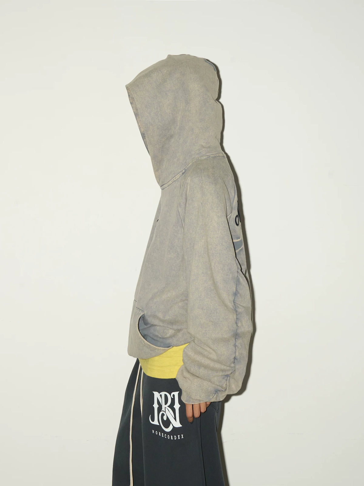 Washed Pleated Sleeve Oversize Pullover Hoodie