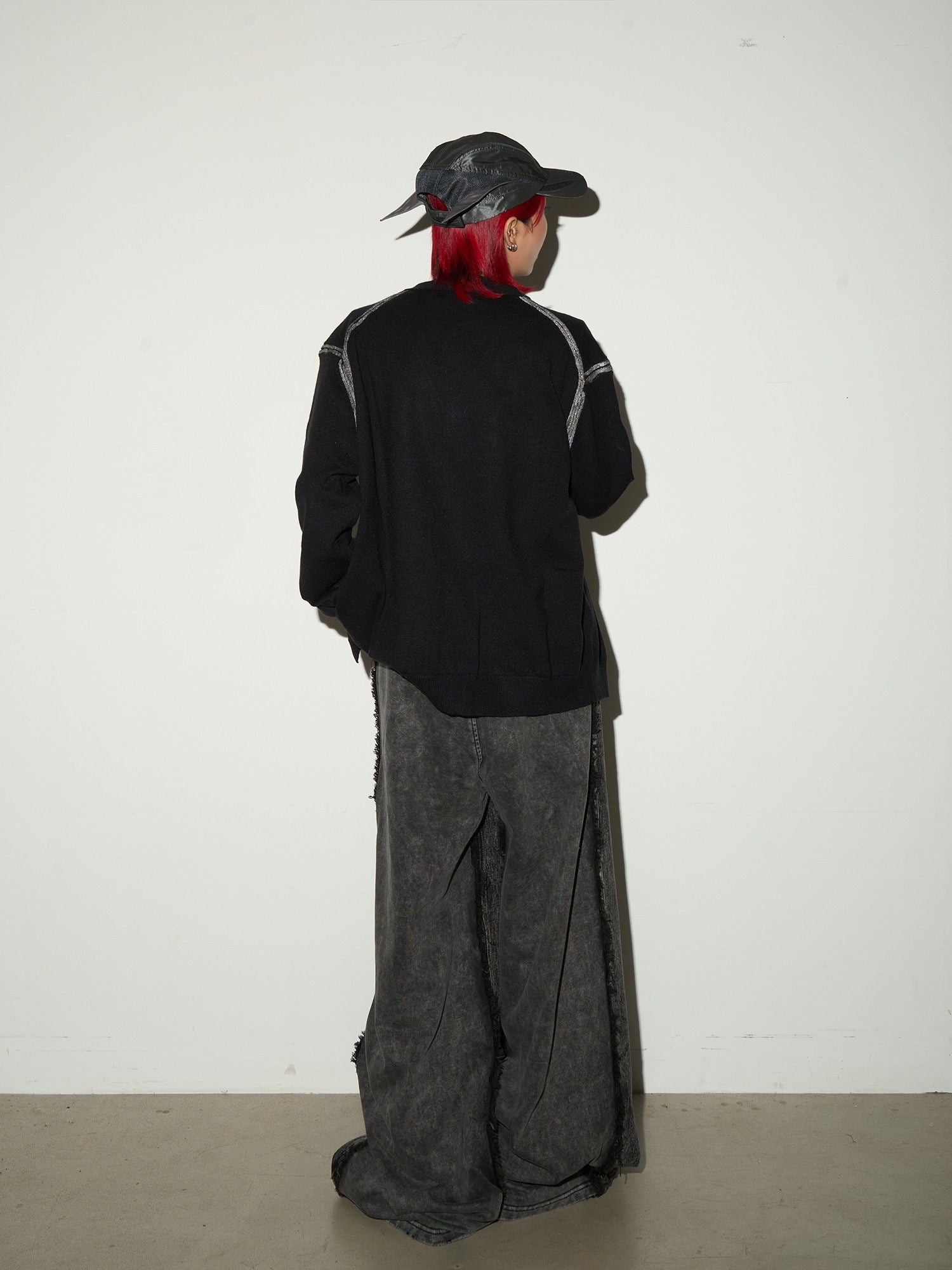 Washed Fray Zipper Detail Wide Leg Denim Jeans
