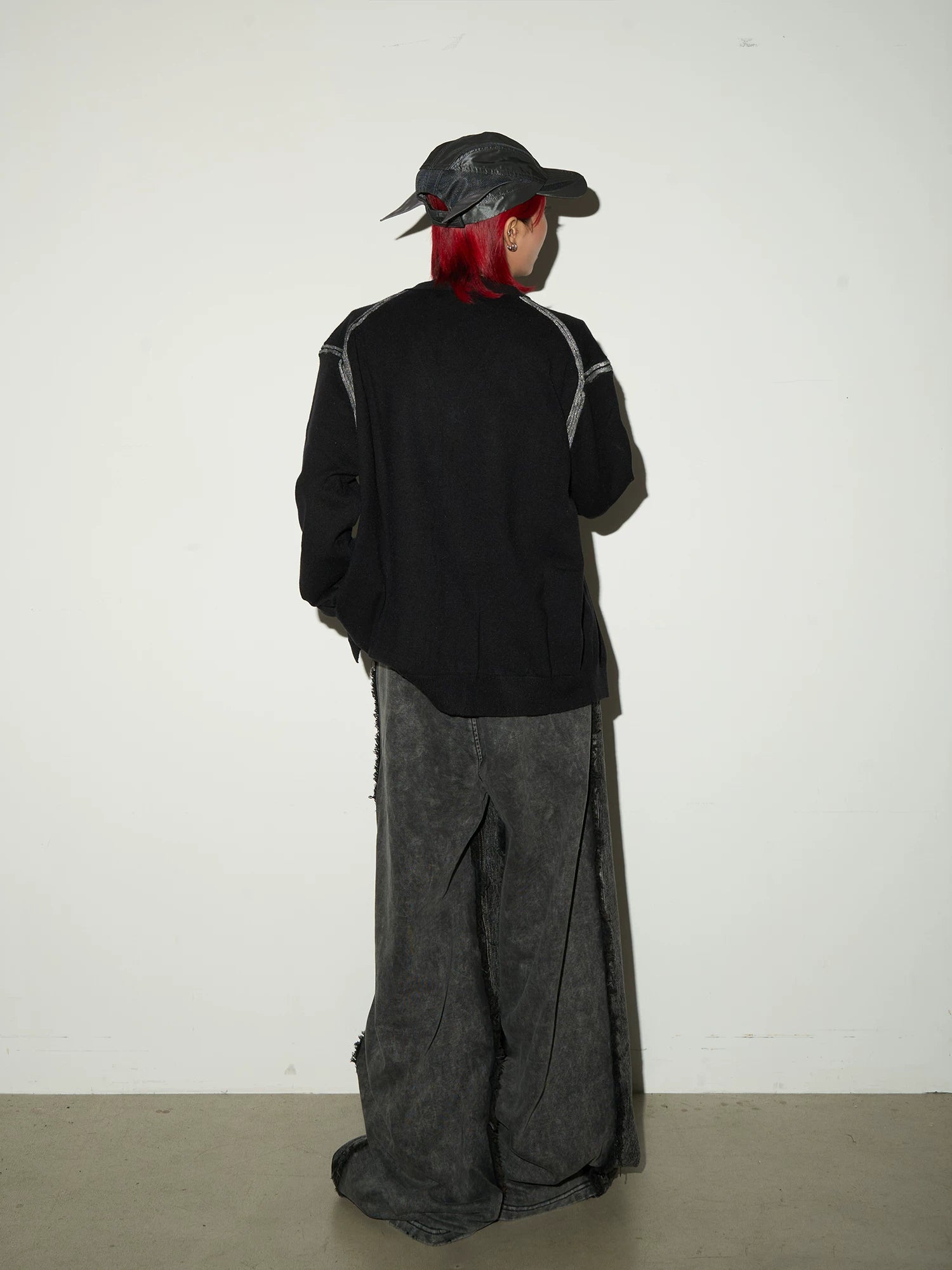 Washed Fray Zipper Detail Wide Leg Denim Jeans