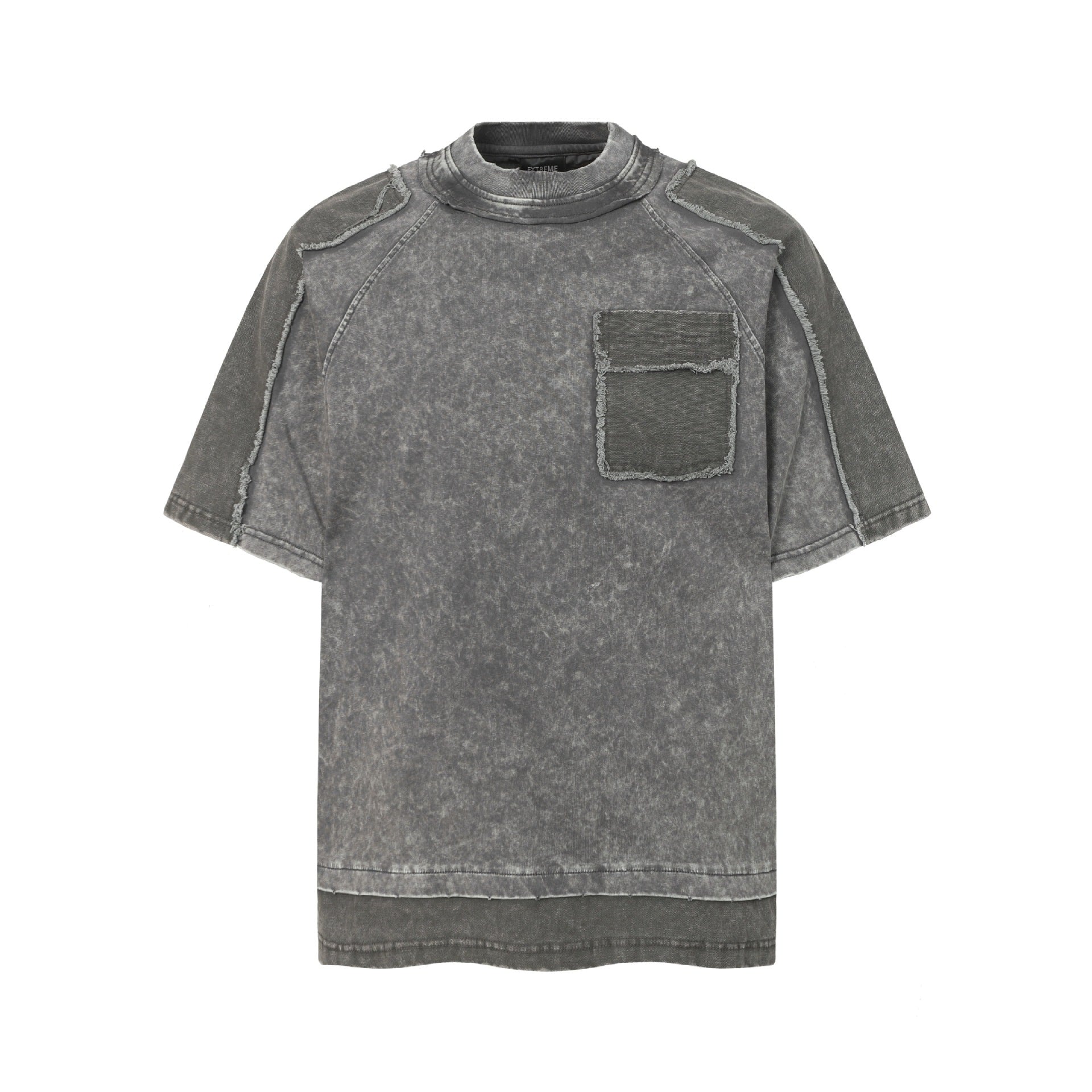 Washed Mock Neck Pocket Short Sleeve T-Shirt