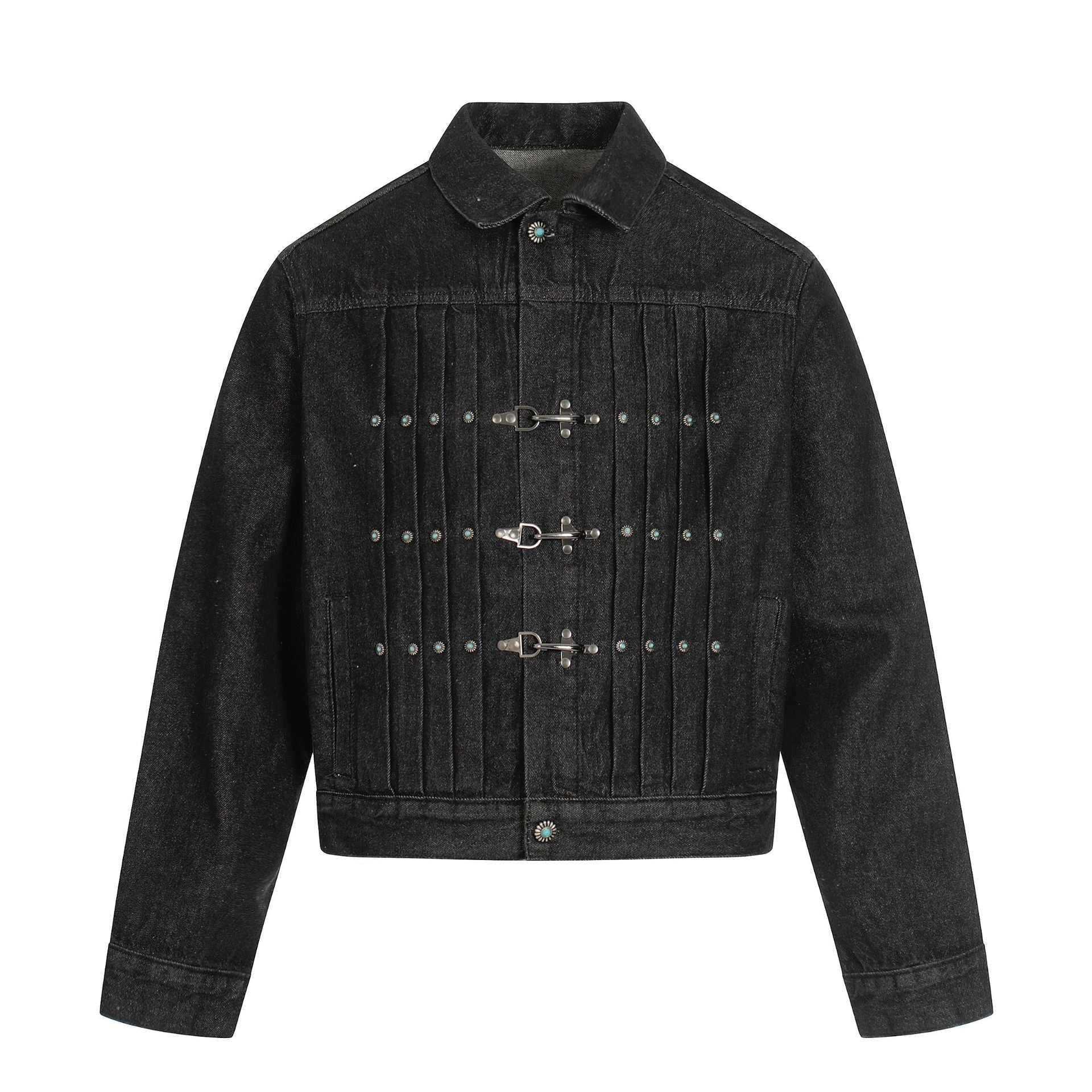 Raw Denim Pleats Metal Buckle Jacket