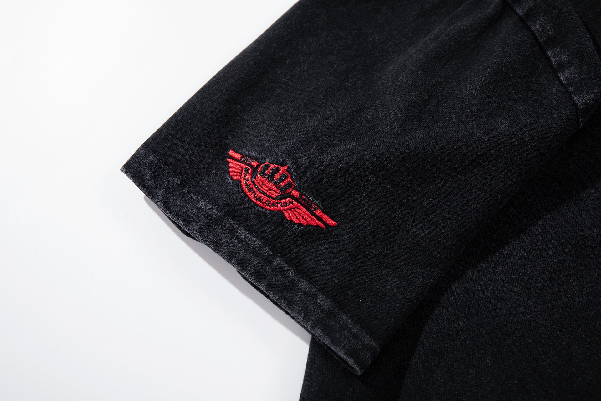 Embroidery Washed Damage Short Sleeve Shirt