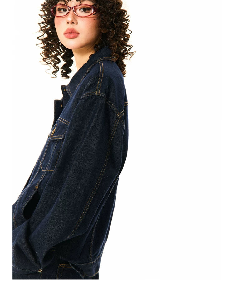 Button Oversize Denim Jacket & Wide Leg Denim Jeans Setup