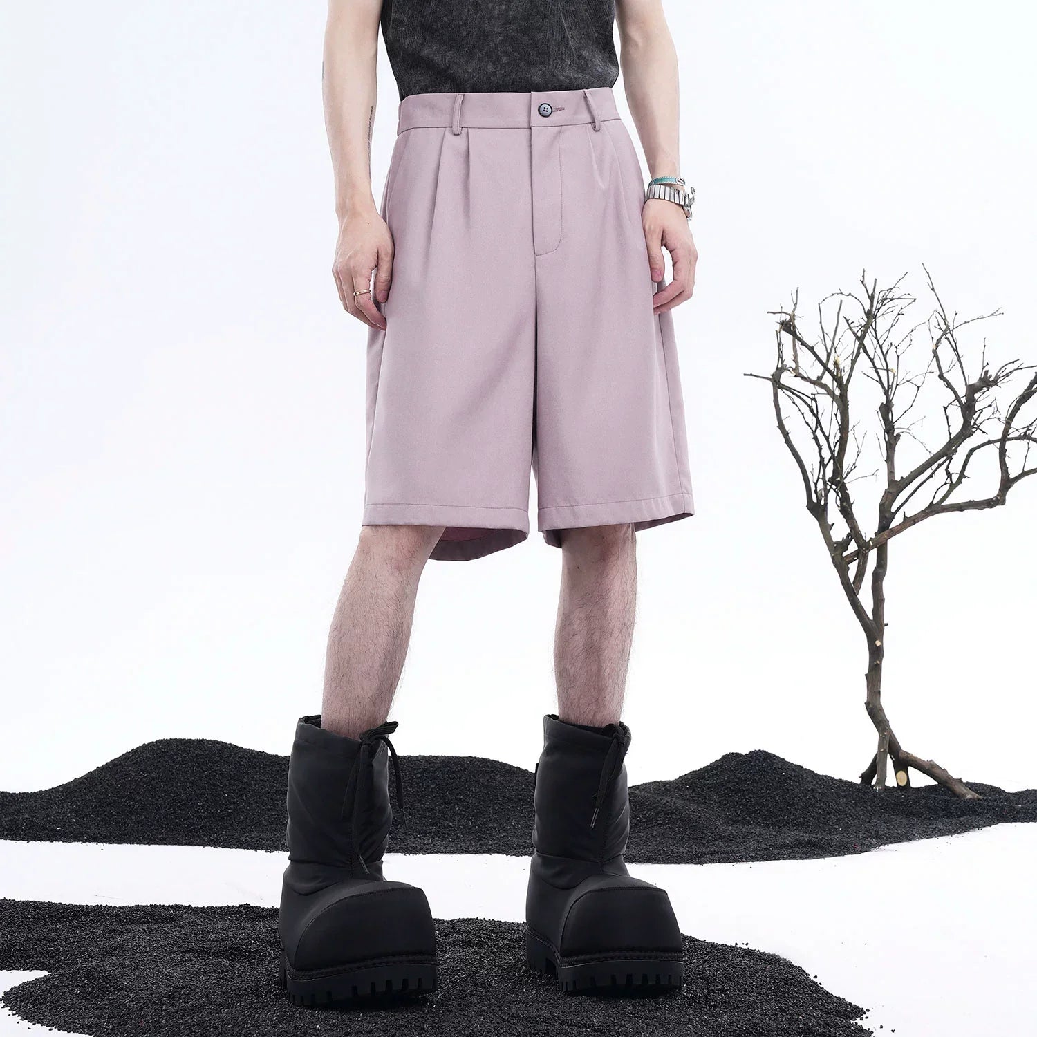 Short Sleeve Tailored Jacket & Wide-Leg Straight Shorts Setup