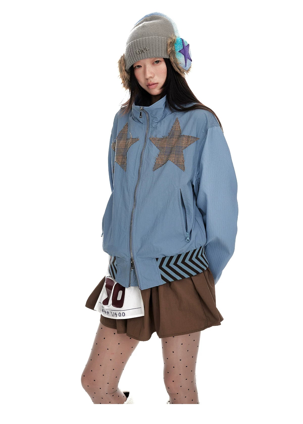 Stand Neck Double Zipper Oversize Jacket