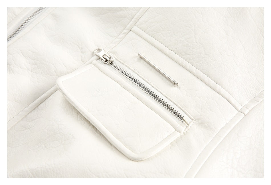 Chaqueta retro de cuero sintético blanco