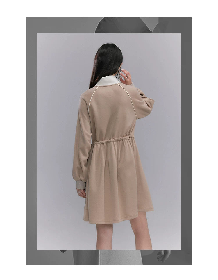 Embroidery Color Blocking Sporty Long Sleeve Jersey Dress