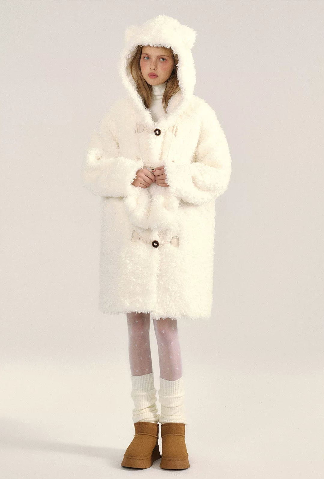 White Furry Sherpa Hooded Coat