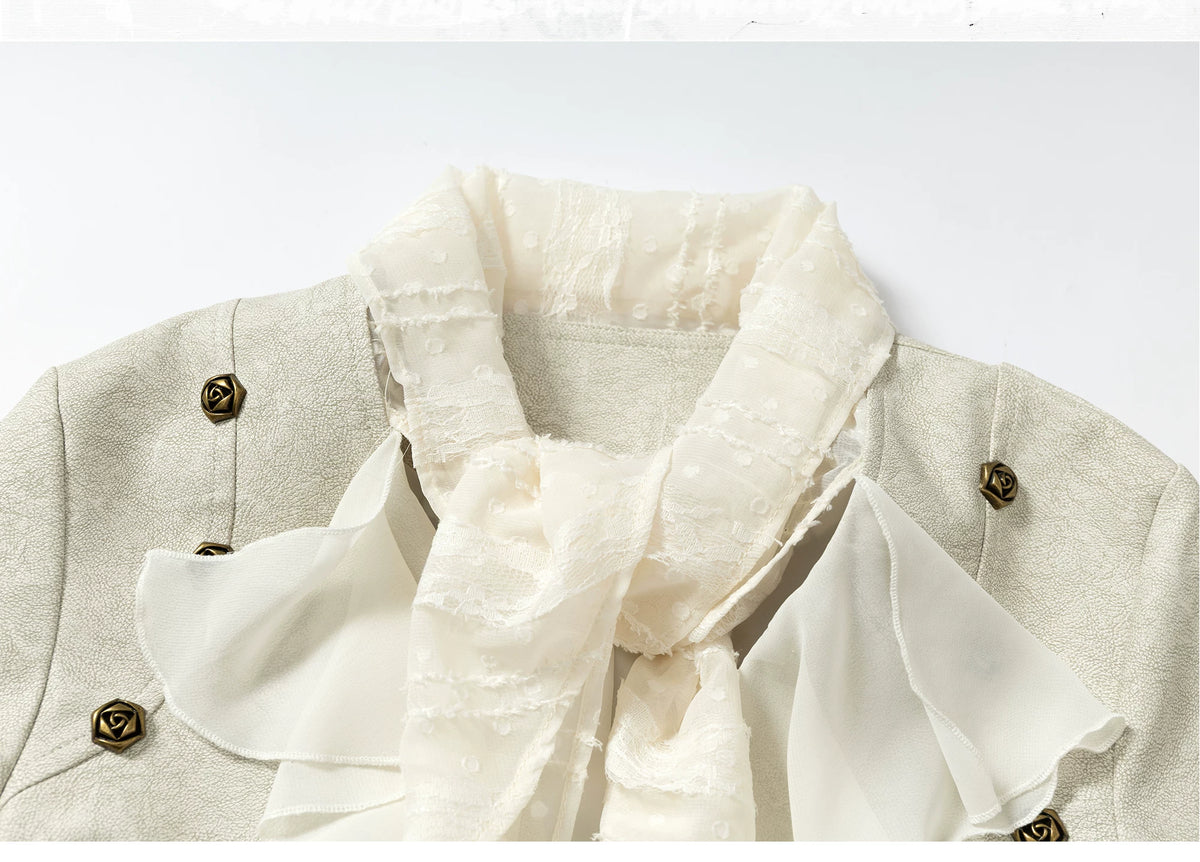 Ruffle Tie-Neck Slim Fit Long Sleeve Shirt