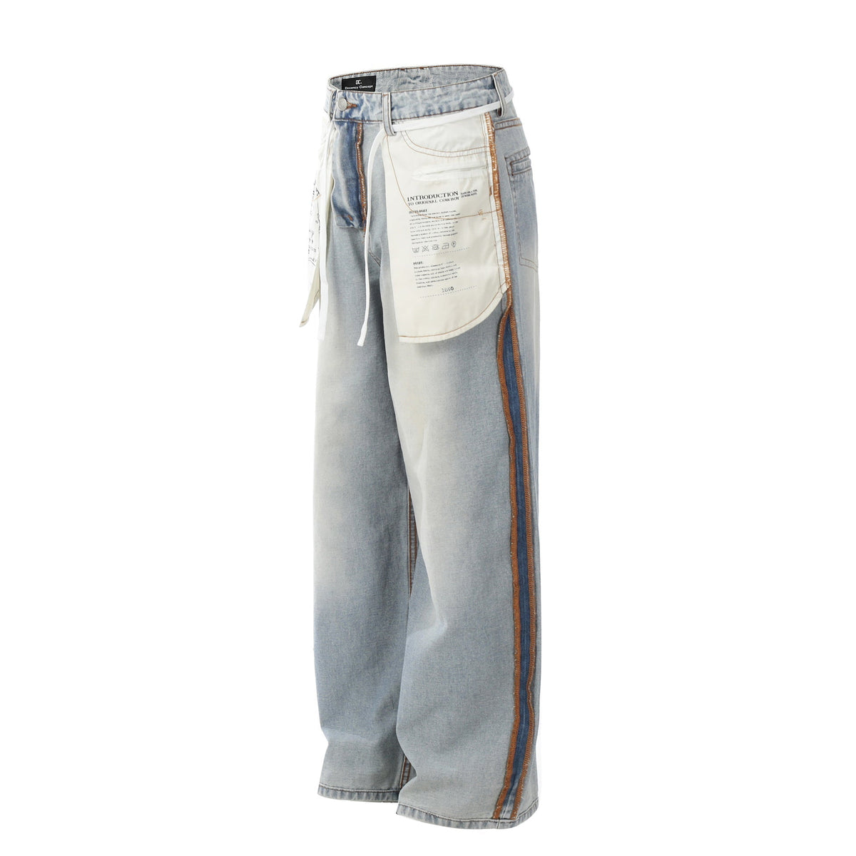 Washed Pocket Side Line Wide Leg Denim Jeans