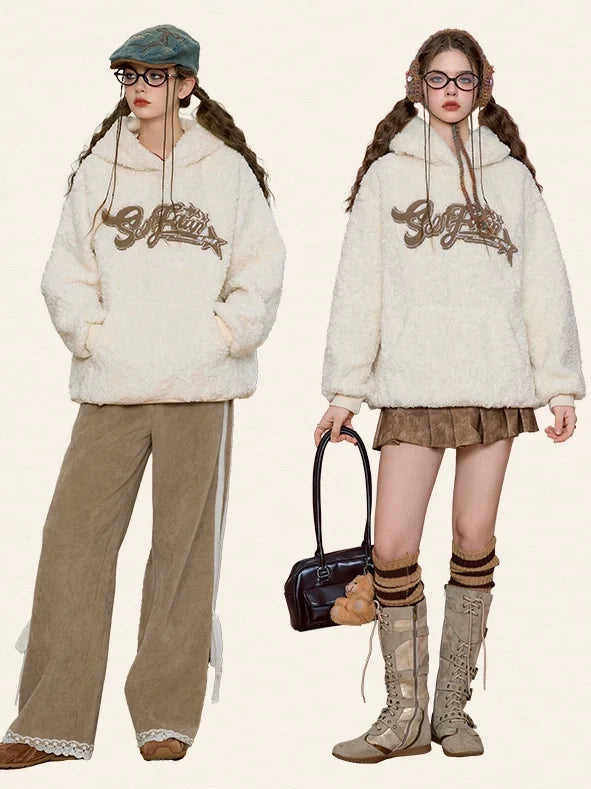 Towel Embroidery Fleece Pullover Hoodie