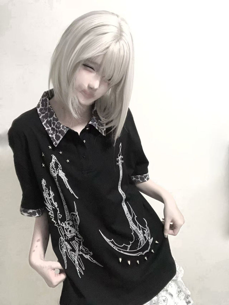Patch Stud Short Sleeve Polo Shirt