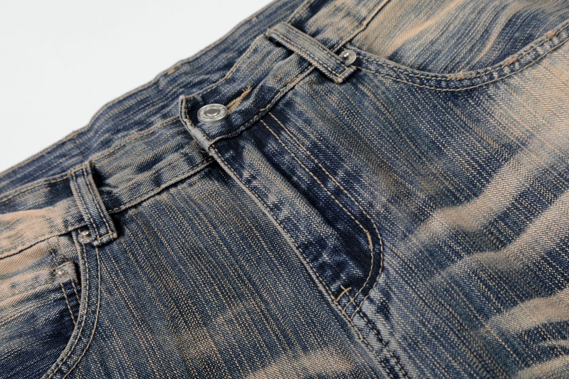 Washed Whisker Wide Leg Denim Jeans