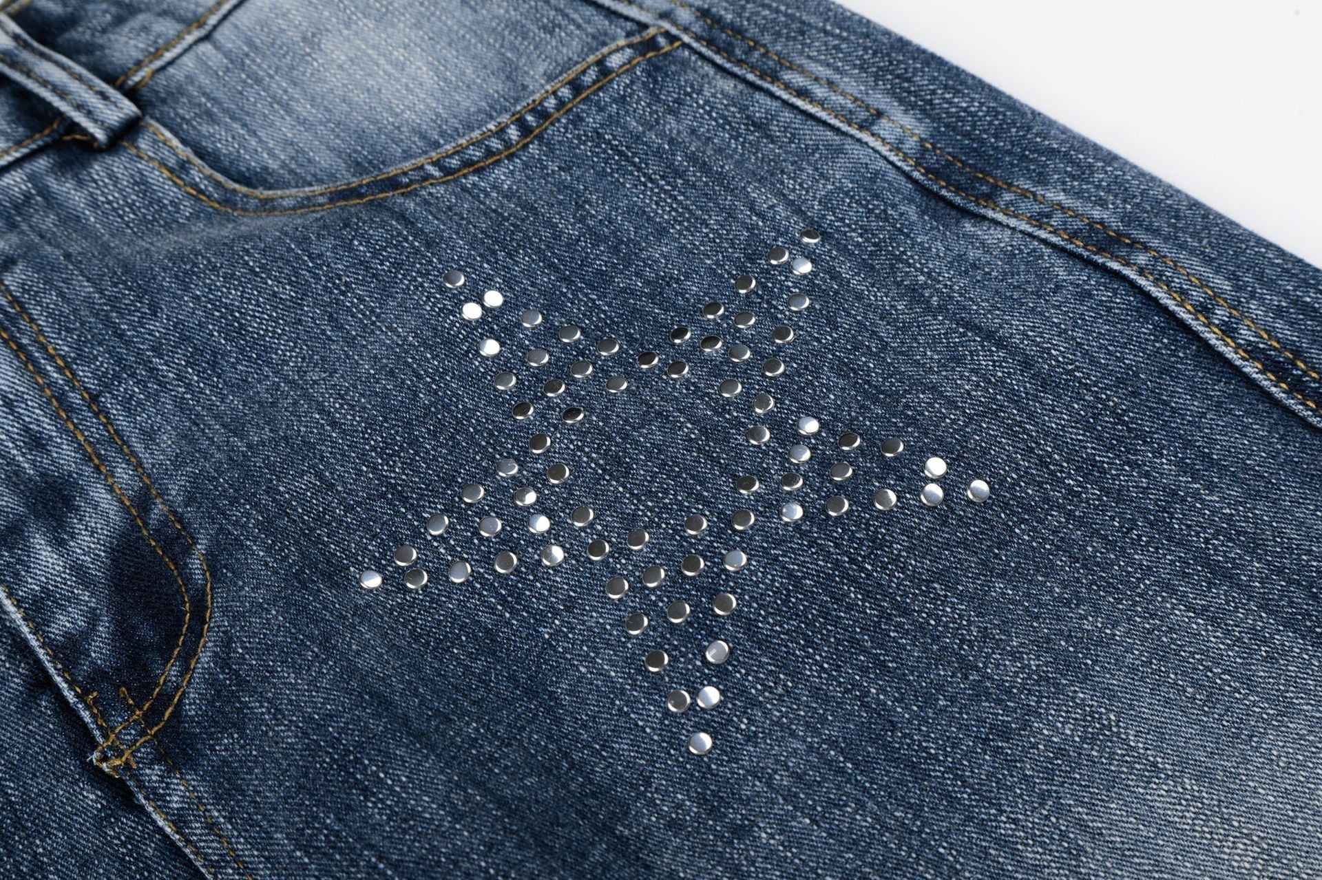 Washed Star Rhinestone Wide Leg Denim Jeans