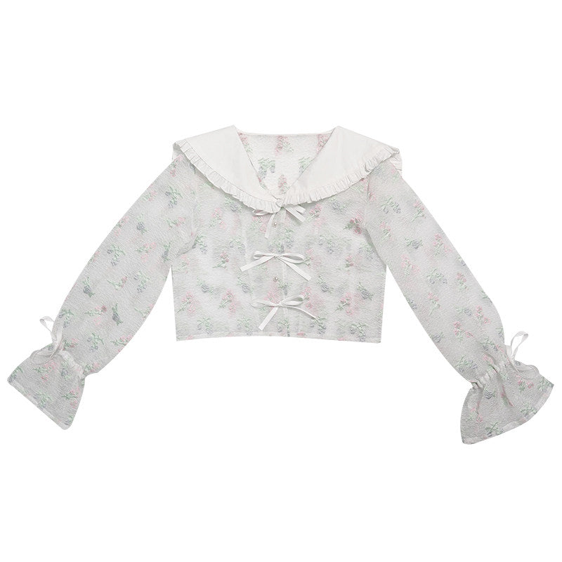 Bow Lace-Up Jacquard Lightweight Jacket
