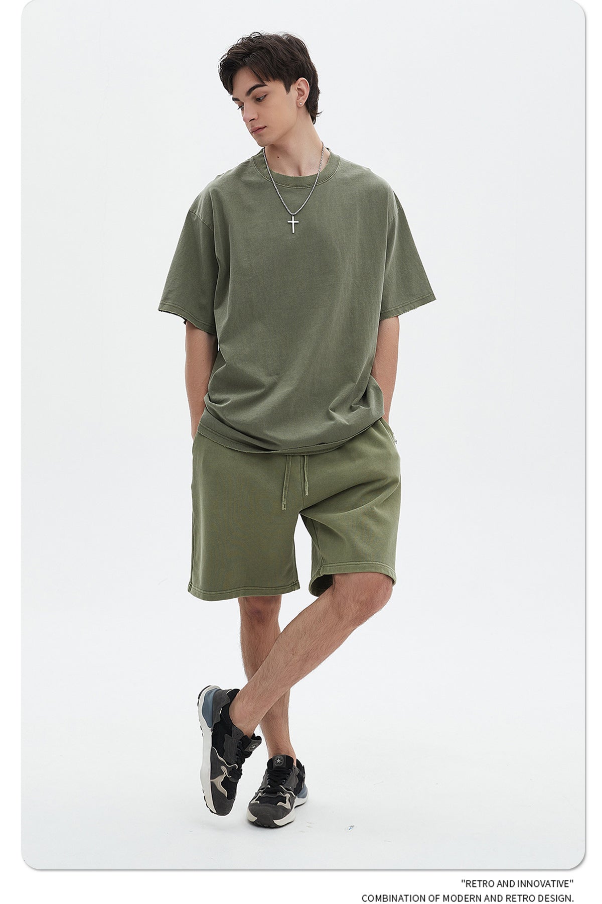 Washed Dyed Oversize Damage Short-sleeve T-shirt & Short Sweatpants Setup