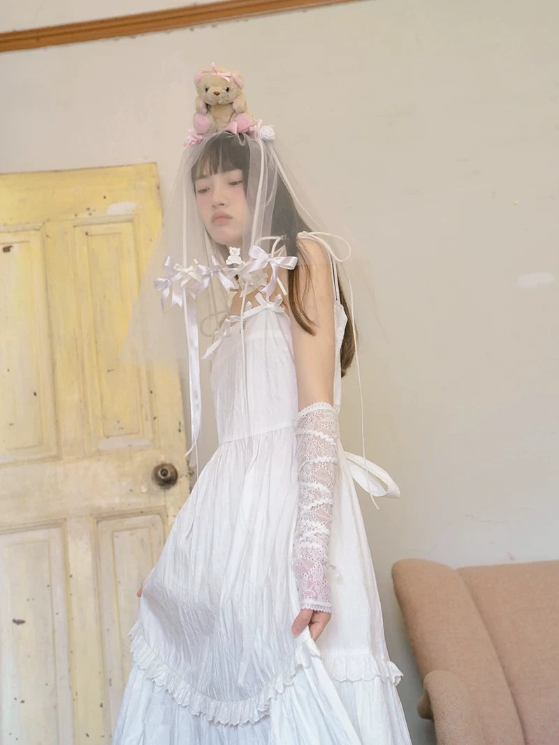Bow Check Lace Camisole Dress