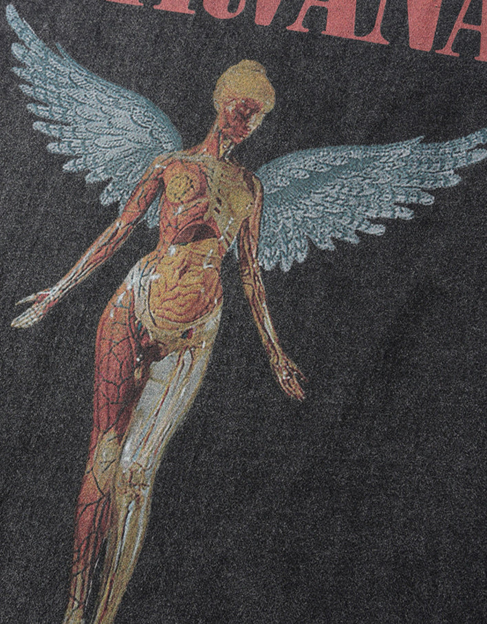 T-shirt rétro à manches courtes imprimé Nirvana