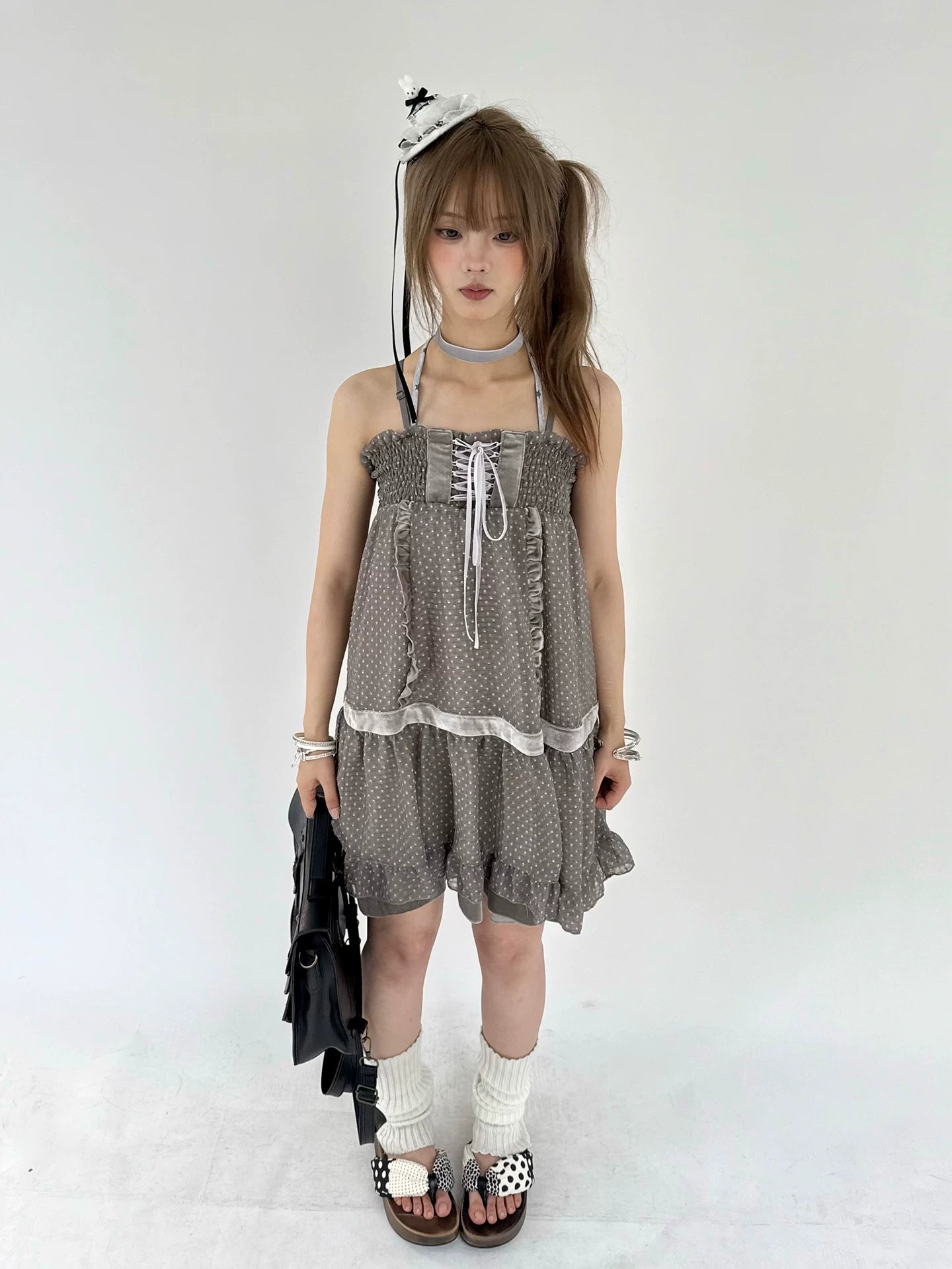 Polka Dot Patchwork Spaghetti Strap Dress
